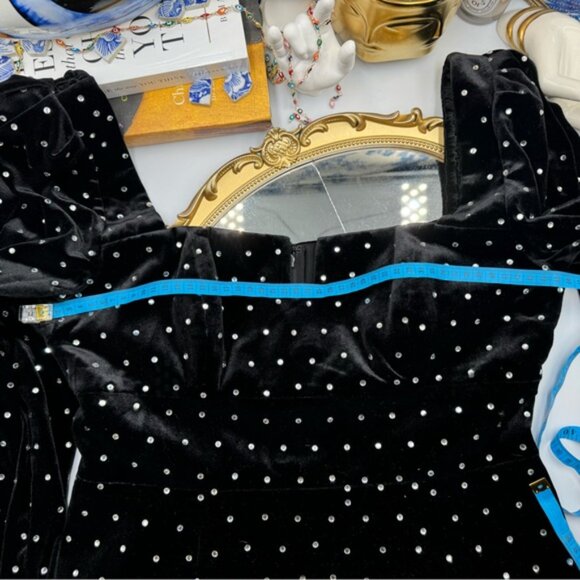 🆕 SELF-PORTRAIT 🧿 NWOT Black Velvet Diamante Mini Dress - Picture 15 of 16